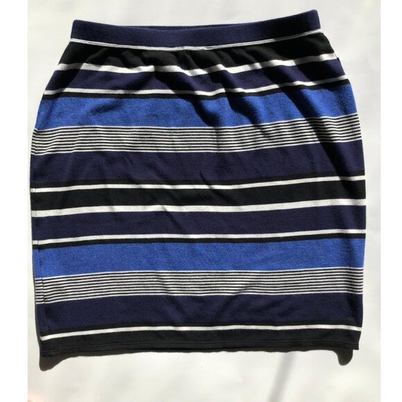 Max Studio, Striped, fitted, stretchy, mini skirt, Size XS, Black, White, Blue - Picture 2 of 6